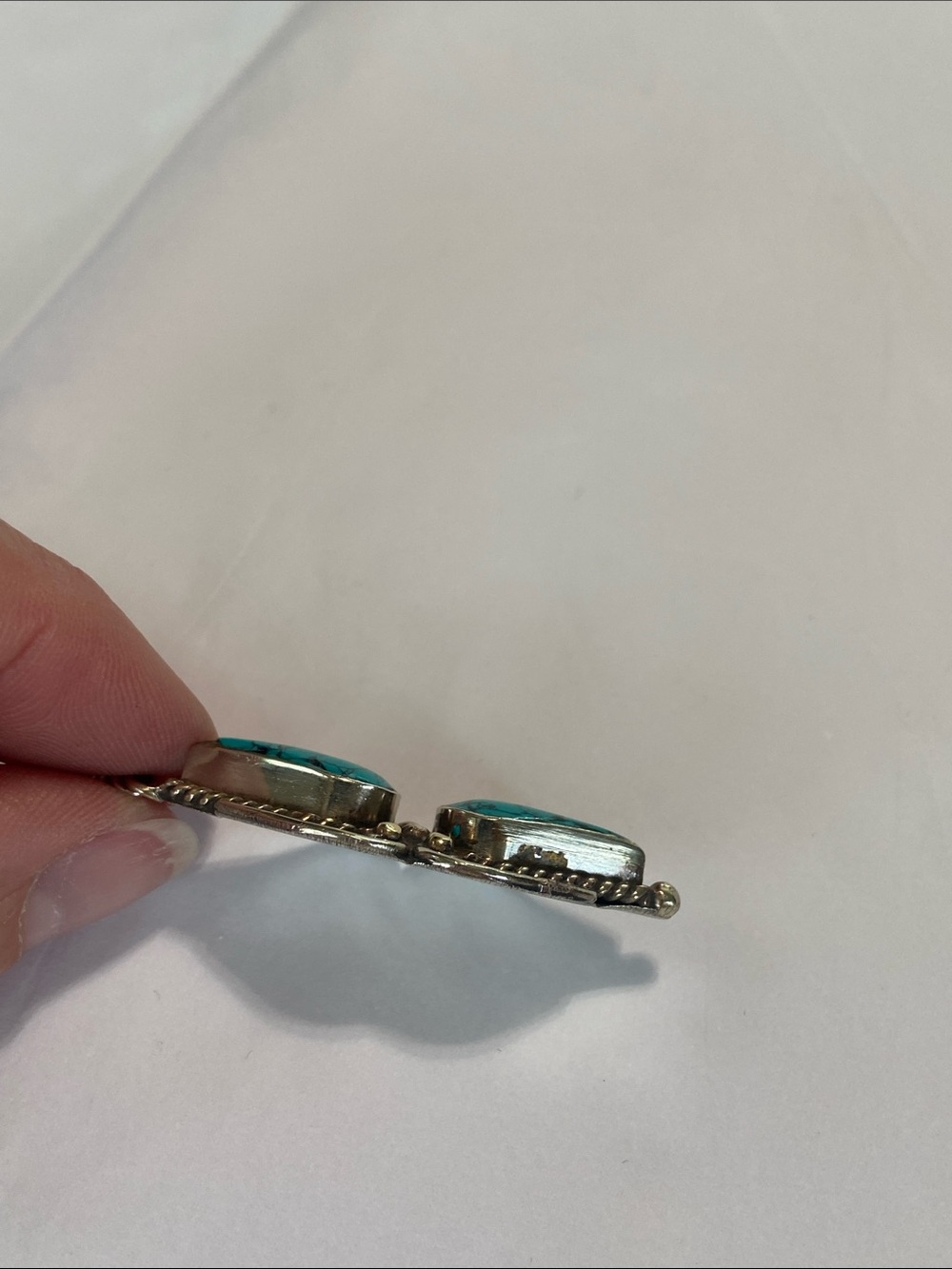 Tibetan Turquoise Teardrop Earrings in 925 Sterling Silver. - Picture 11 of 15